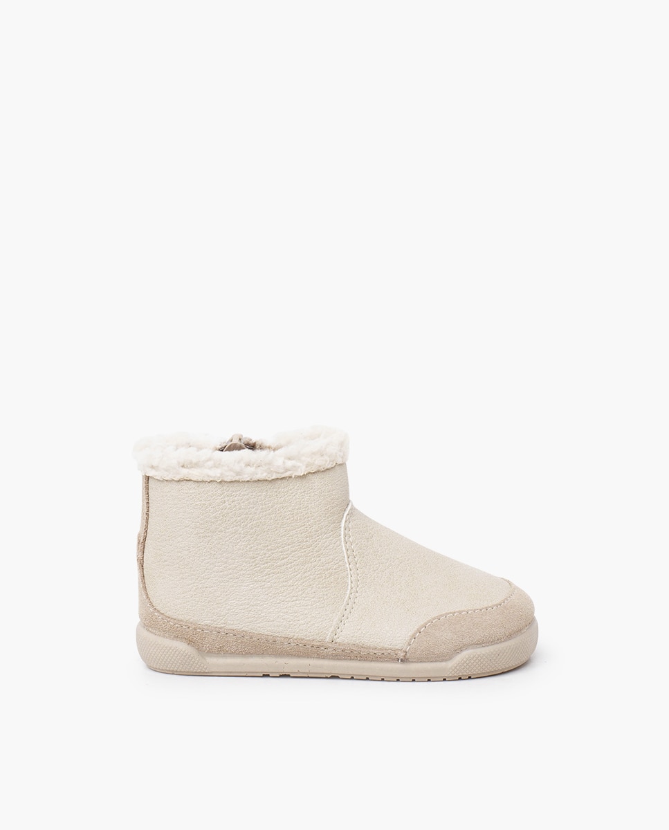 Botas para Bebé Barefoot Neopiel com Gola de Pelo de Ovelha Pisamonas Bege-1
