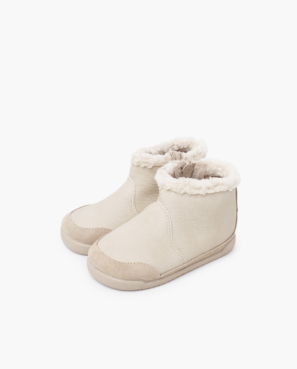 Botas para Bebé Barefoot Neopiel com Gola de Pelo de Ovelha Pisamonas Bege-3