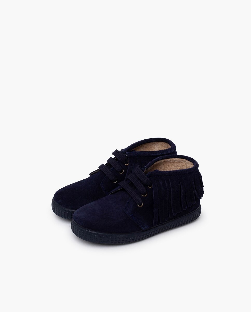 Botas em Camurça com Franjas e Biqueira Redonda Azul-marinho-3