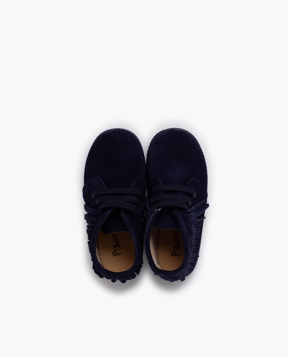 Botas em Camurça com Franjas e Biqueira Redonda Azul-marinho-4