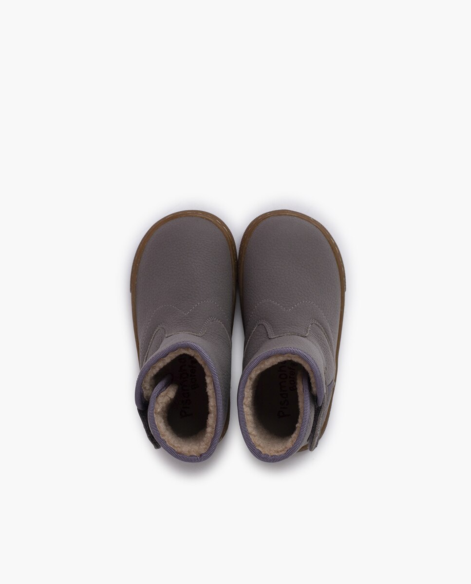 Botas Infantil em Pele Barefoot com Pelo de Ovelha Cinzento-4