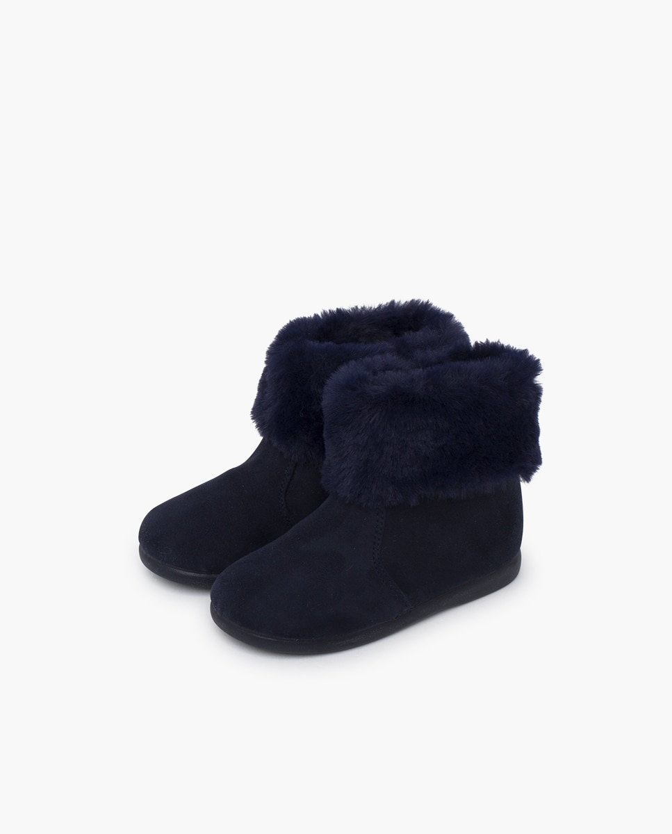 Botas de Gola Pelo com Sola Fina Azul-marinho-3