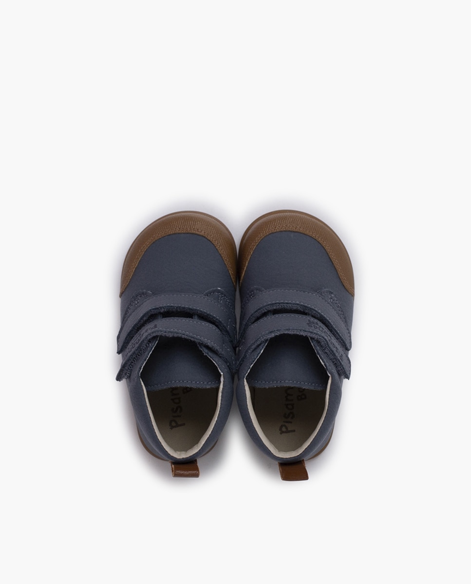Botas para Bebé Barefoot em Pele com Biqueira Reforçada Pisamonas Azul / Cinzento-4
