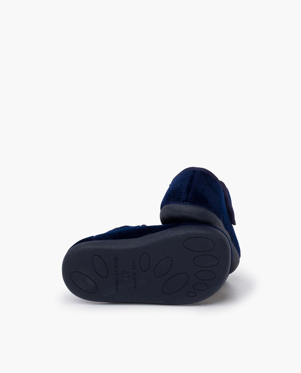 Sapatos Rasos Infantil Barefoot em Veludo com Tira Adesiva Pisamonas Azul-marinho-2