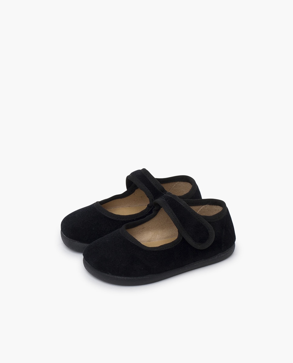 Sapatos Rasos Infantil Barefoot em Veludo com Tira Adesiva Pisamonas Preto-3