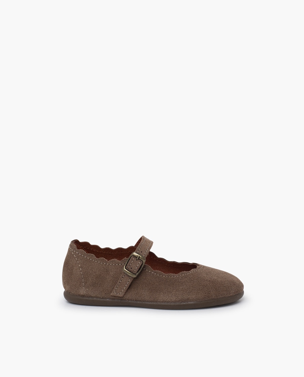 Sapatos de Presilha em Camurça com Ondas e Fivela Pisamonas Taupe-1