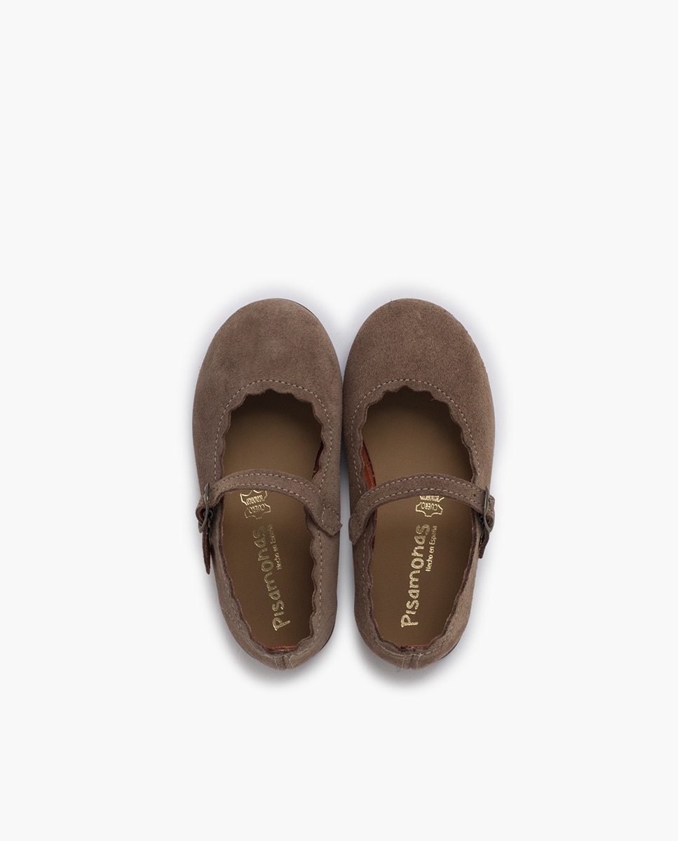 Sapatos de Presilha em Camurça com Ondas e Fivela Pisamonas Taupe-4