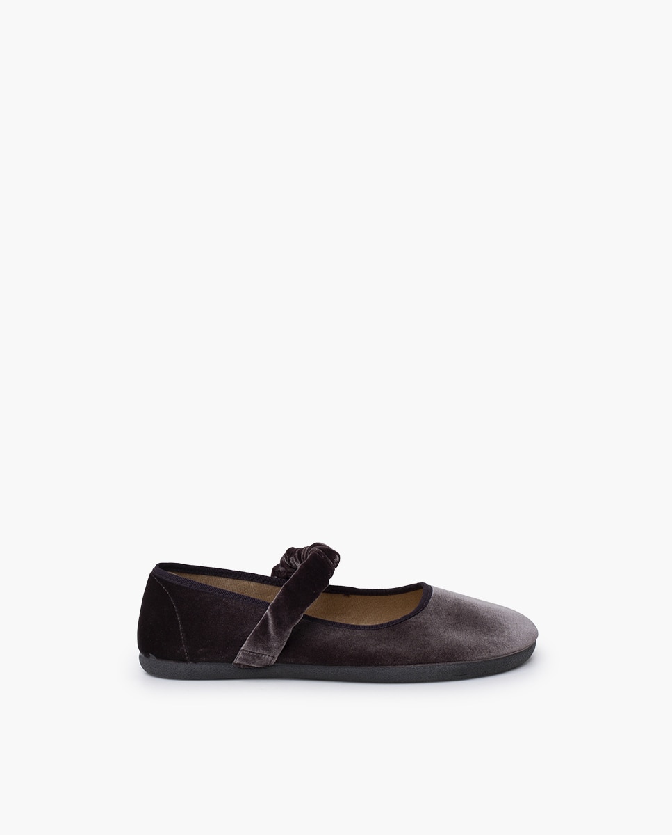 Merceditas Infantil Barefoot Veludo com Tira Franzida Pisamonas Cinzento-escuro-1