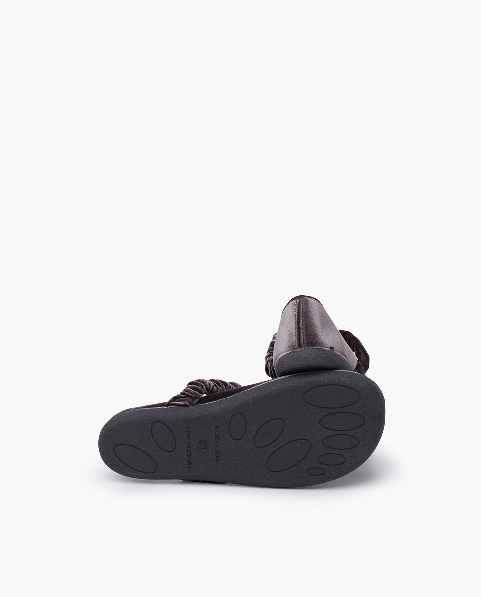 Merceditas Infantil Barefoot Veludo com Tira Franzida Pisamonas Cinzento-escuro-2