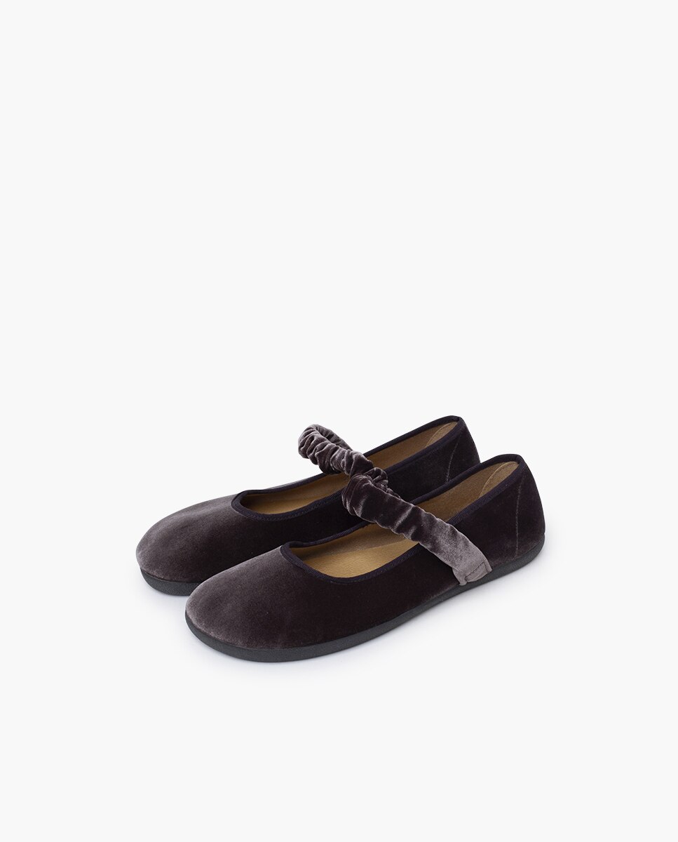 Merceditas Infantil Barefoot Veludo com Tira Franzida Pisamonas Cinzento-escuro-3
