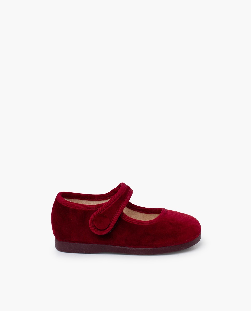 Merceditas de Bebé Velvet Tira Adherente com Botão Pisamonas Bordeaux-1