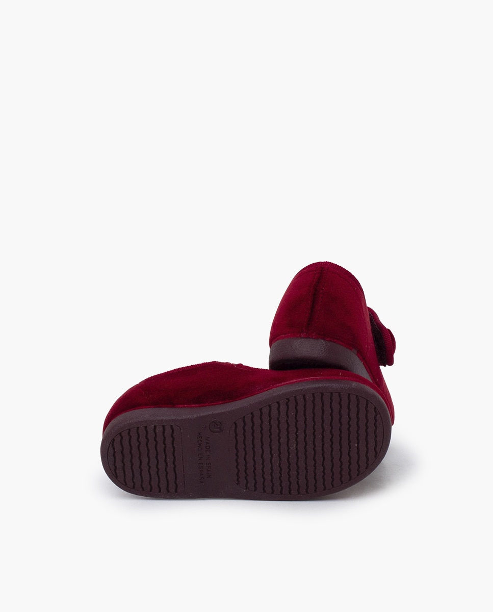 Merceditas de Bebé Velvet Tira Adherente com Botão Pisamonas Bordeaux-2