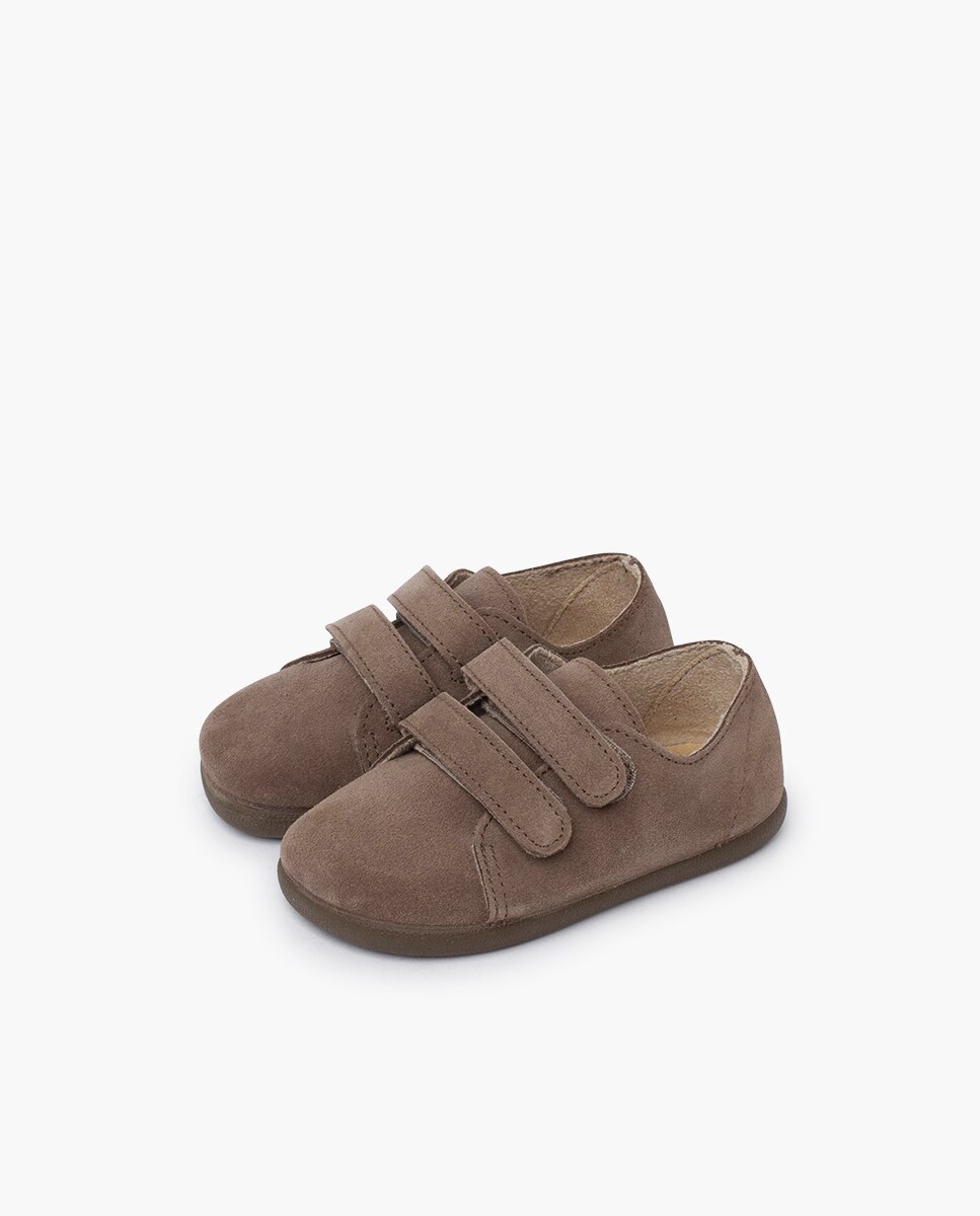 Sapatilhas de Pele Barefoot em Camurça com Tira Dupla Taupe-3