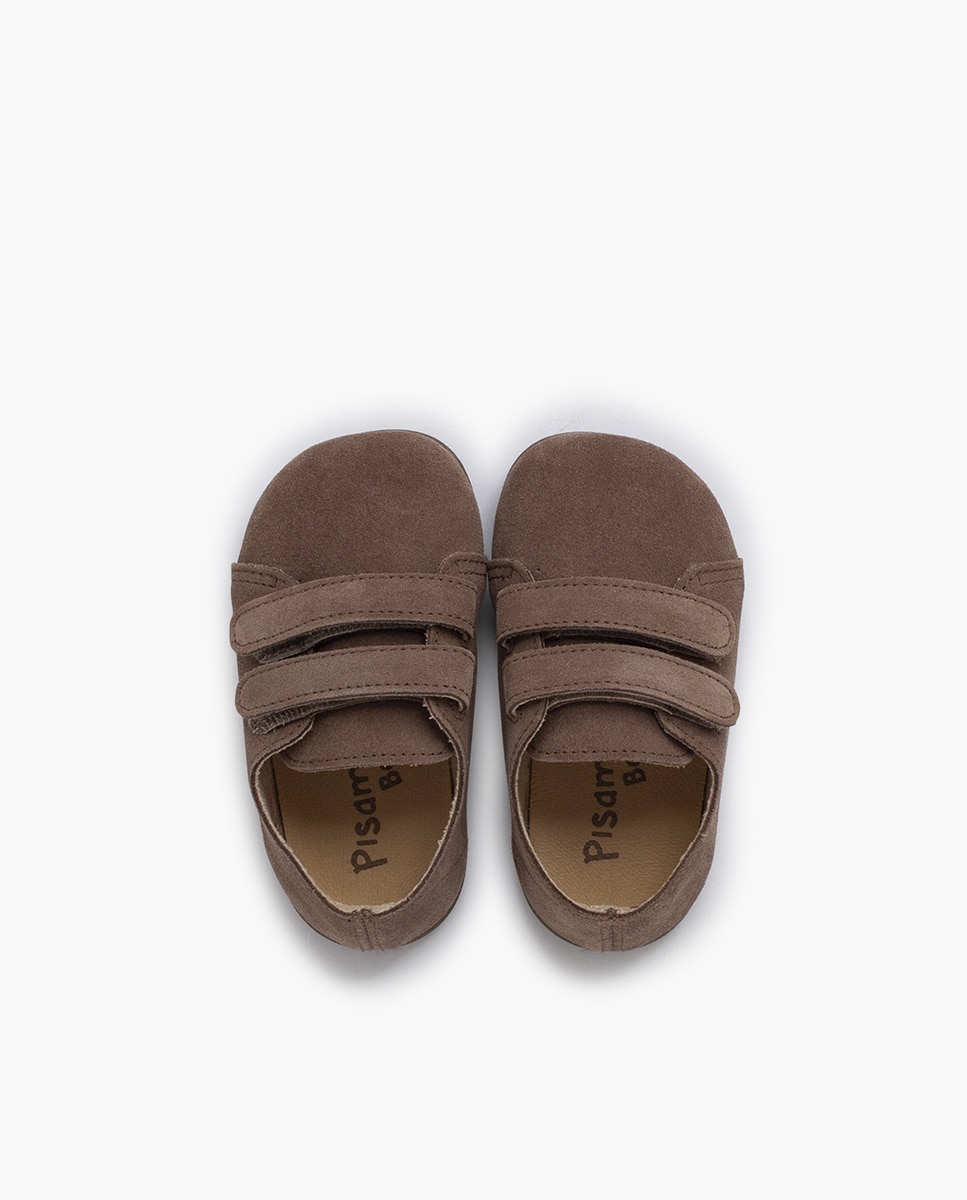 Sapatilhas de Pele Barefoot em Camurça com Tira Dupla Taupe-4