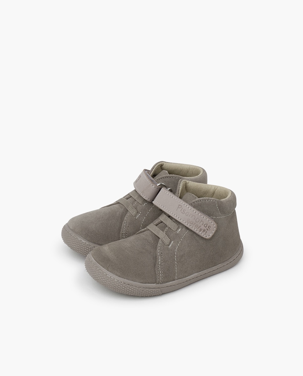 Botas Infantil Barefoot em Camurça com Tira em Pele Pedra-3