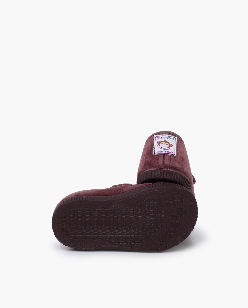 Merceditas para Bebé em Veludo Barefoot Pisamonas Bordeaux-2
