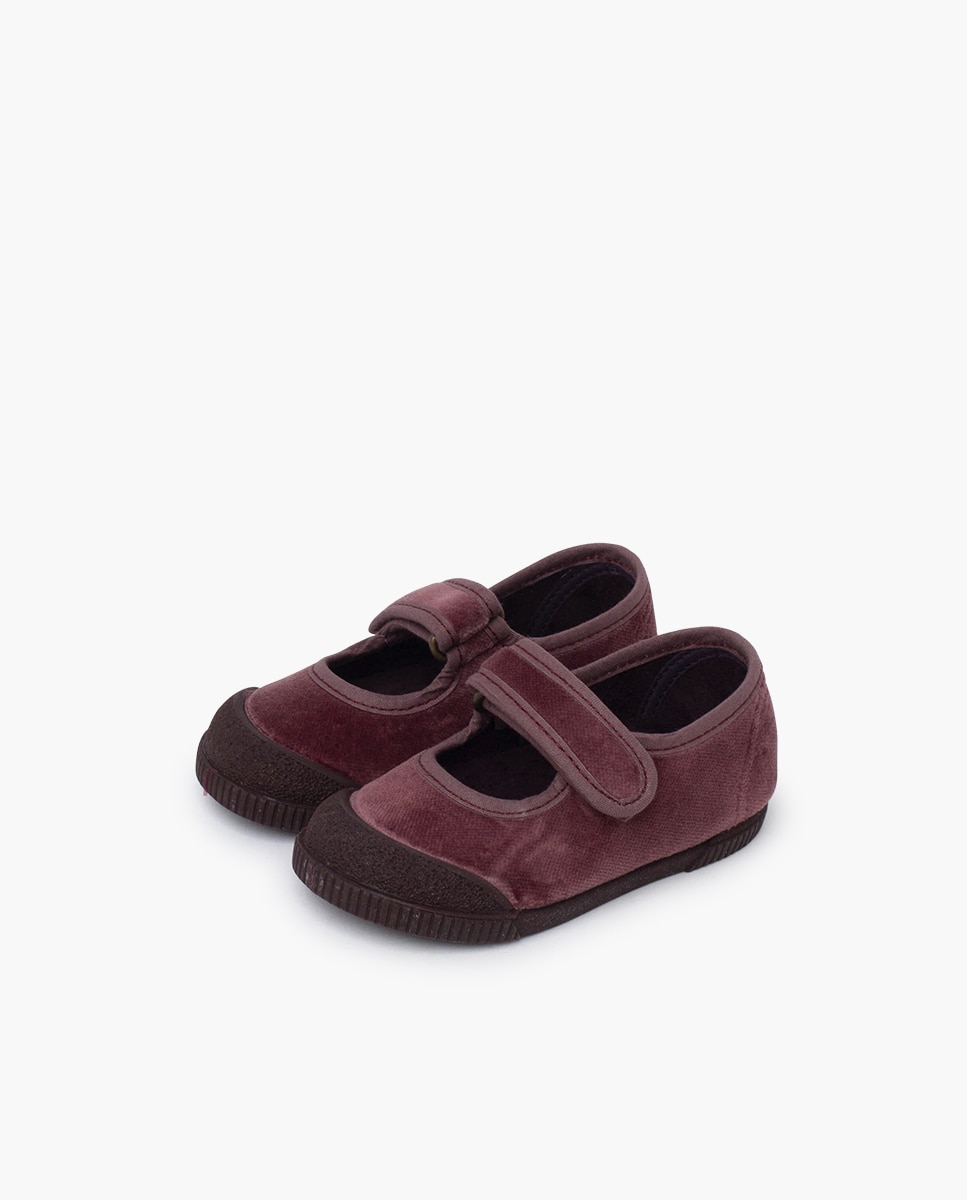 Merceditas para Bebé em Veludo Barefoot Pisamonas Bordeaux-3