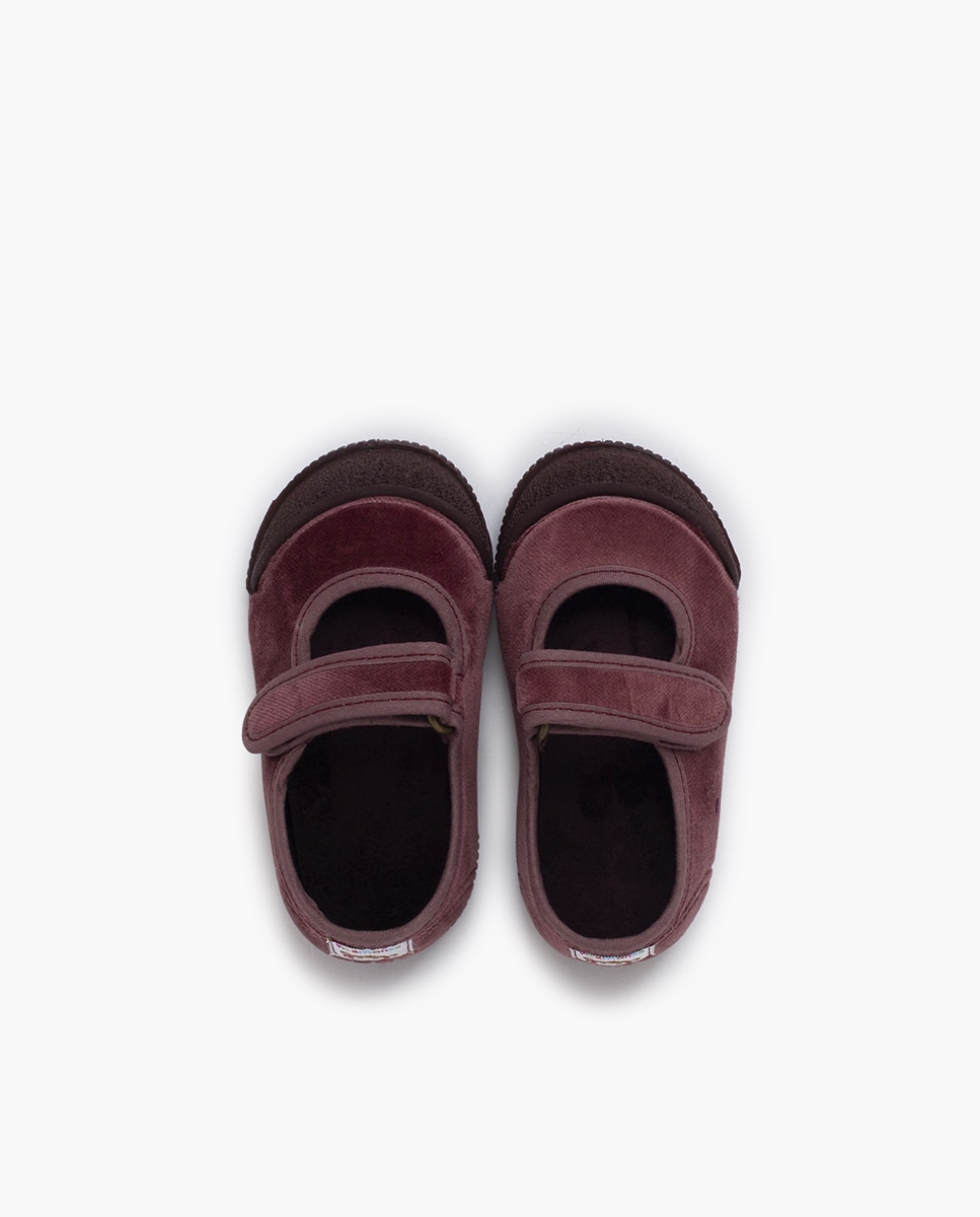 Merceditas para Bebé em Veludo Barefoot Pisamonas Bordeaux-4