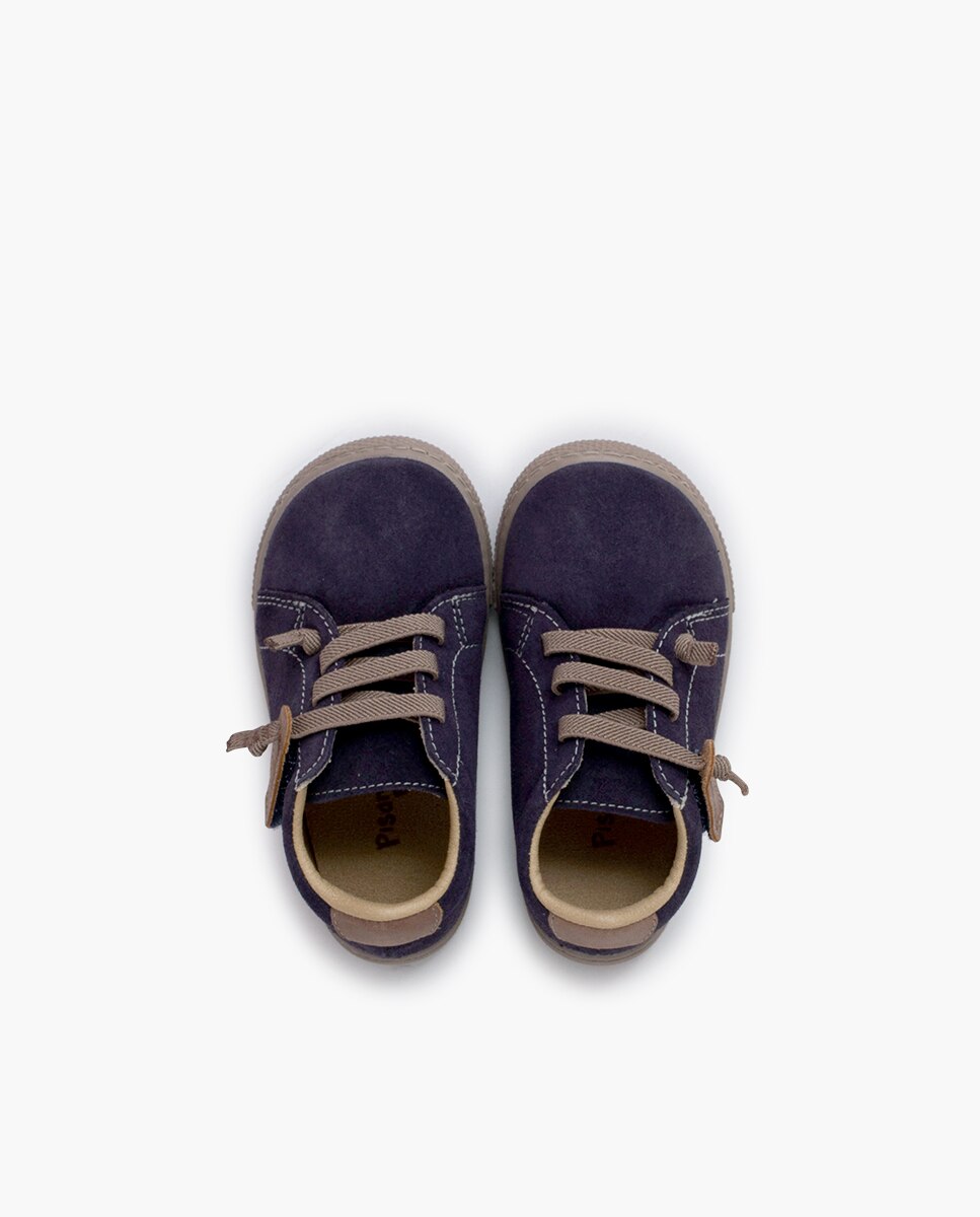 Sapatilhas de Pele em Camurça Barefoot com Atacadores Elásticos Pisamonas Azul-escuro-4