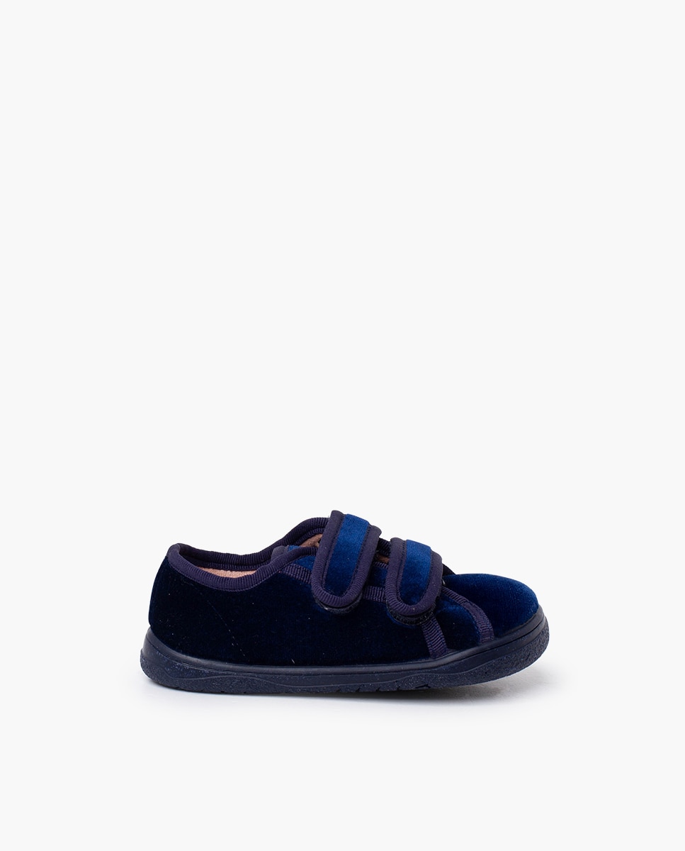 Sapatilhas de Lona Infantil Veludo Barefoot com Tira Dupla Pisamonas Azul-marinho-1