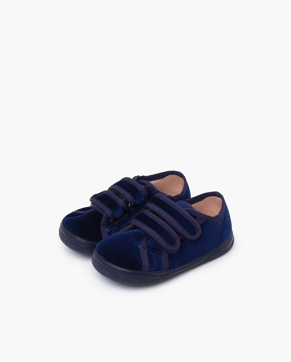 Sapatilhas de Lona Infantil Veludo Barefoot com Tira Dupla Pisamonas Azul-marinho-3