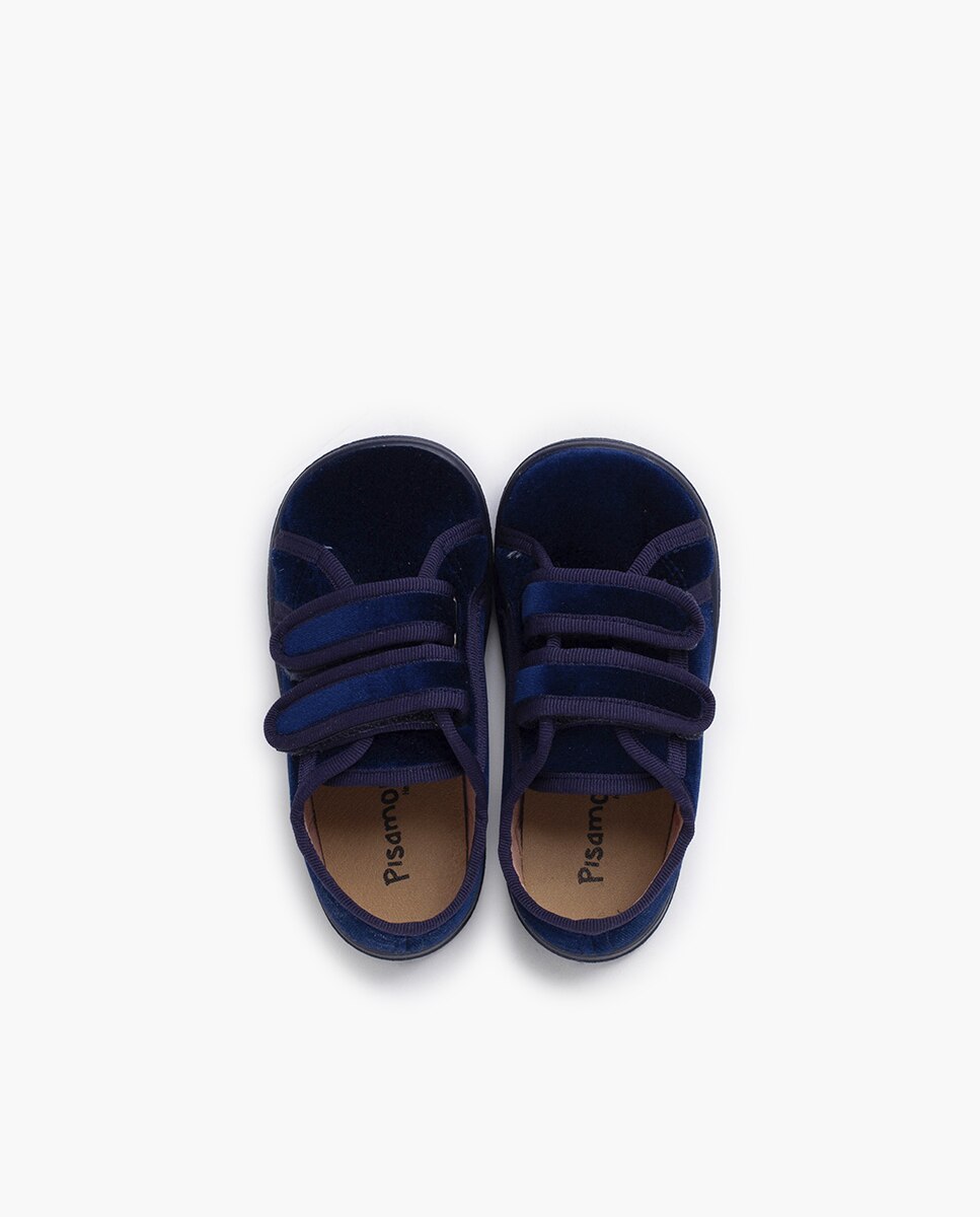 Sapatilhas de Lona Infantil Veludo Barefoot com Tira Dupla Pisamonas Azul-marinho-4