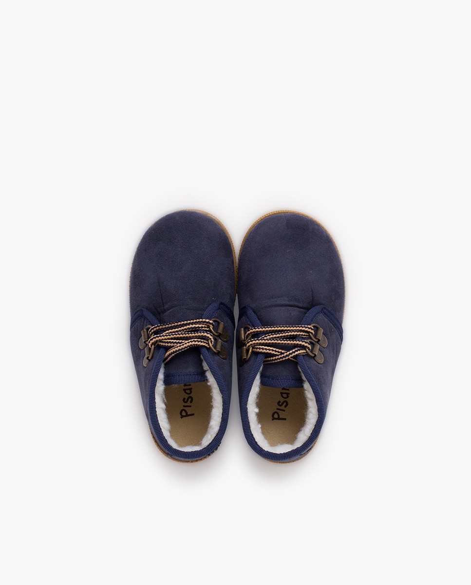Botas Suede com Forro de Pelo de Ovelha e Cordão Azul-marinho-4