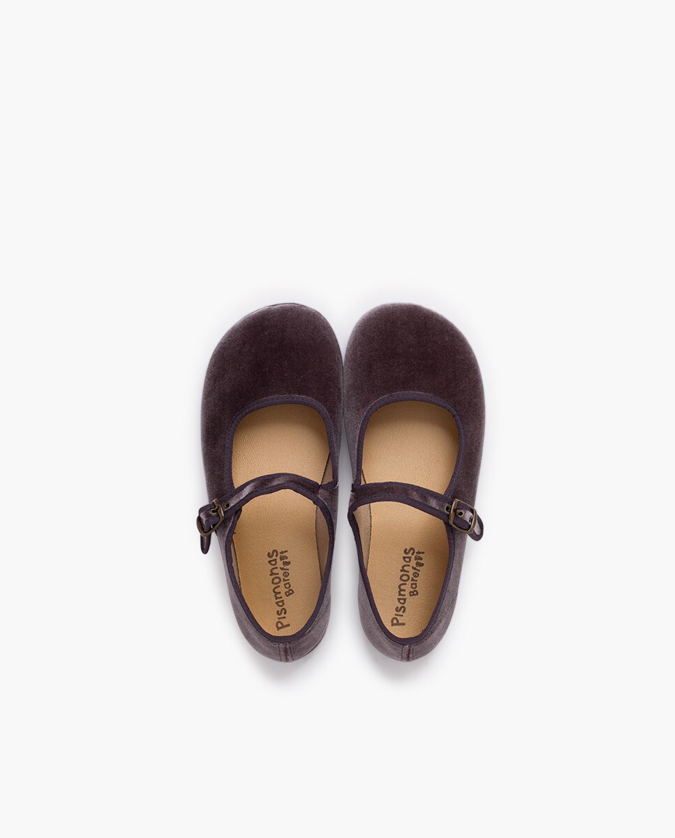Merceditas Barefoot de Veludo com Fivela Cinzento-escuro-4