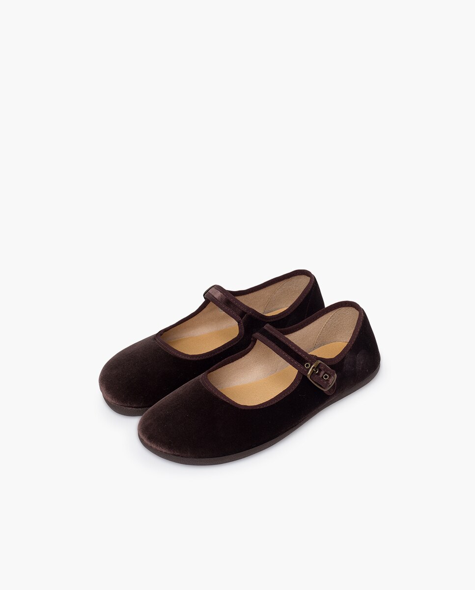 Merceditas Barefoot de Veludo com Fivela Castanho-chocolate-3