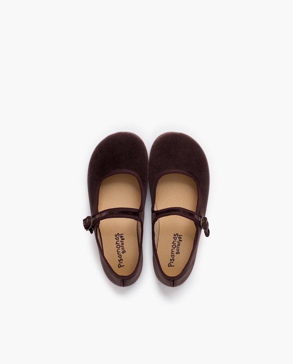 Merceditas Barefoot de Veludo com Fivela Castanho-chocolate-4