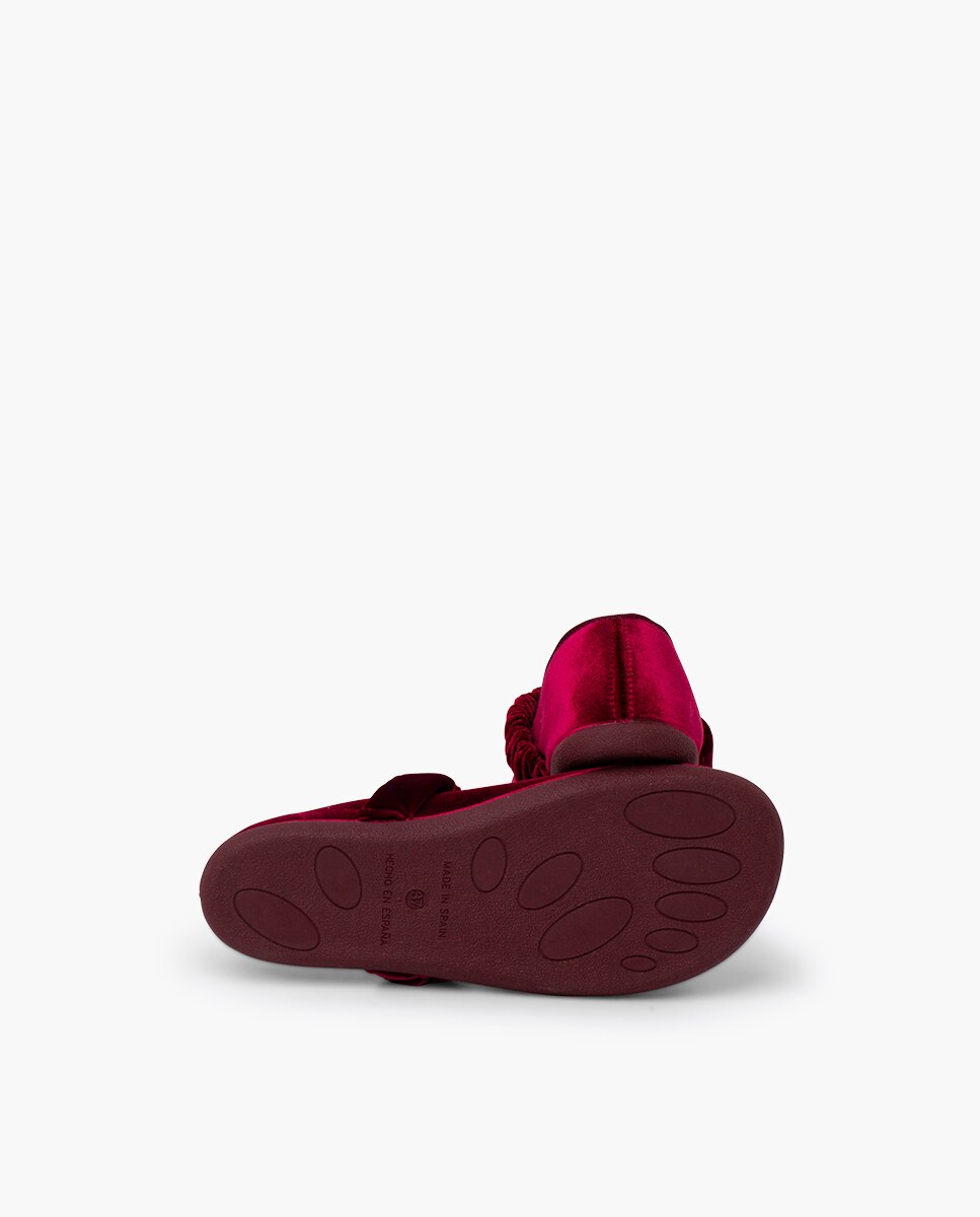 Merceditas Infantil Barefoot Veludo com Tira Franzida Pisamonas Bordeaux-2
