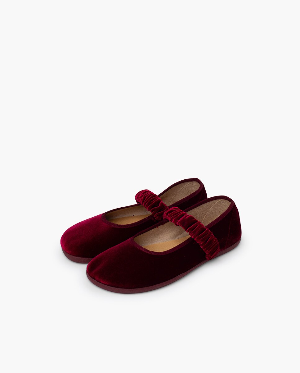 Merceditas Infantil Barefoot Veludo com Tira Franzida Pisamonas Bordeaux-3