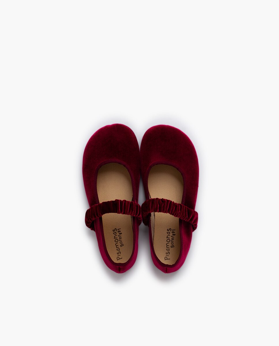 Merceditas Infantil Barefoot Veludo com Tira Franzida Pisamonas Bordeaux-4