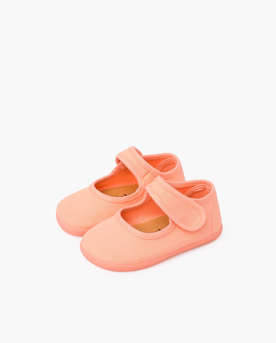 Sapatos de Presilha Infantil Barefoot de Lona com Velcro Largo Laranja-3