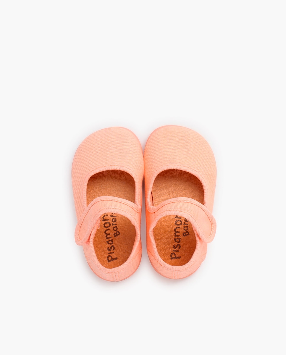 Sapatos de Presilha Infantil Barefoot de Lona com Velcro Largo Laranja-4