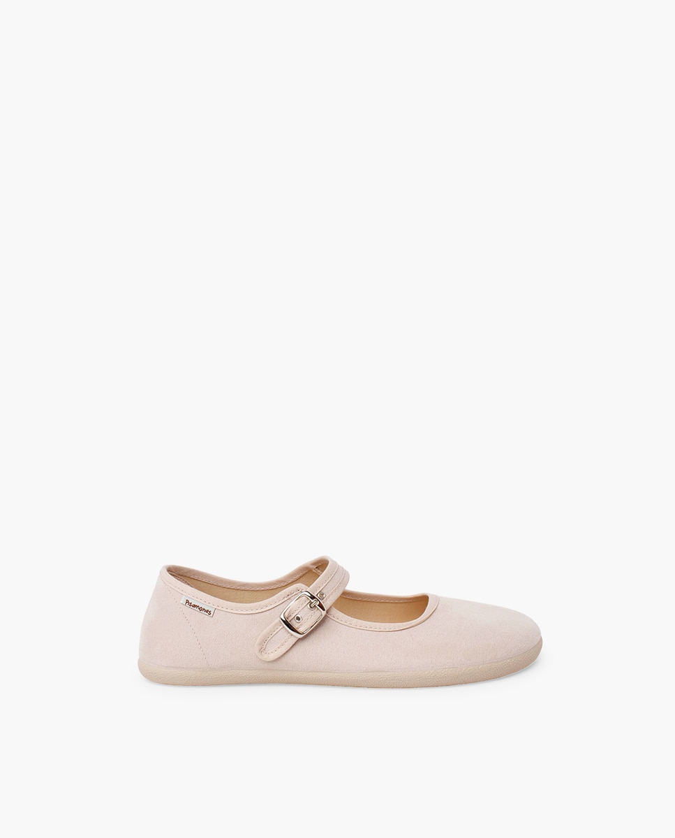 Merceditas Barefoot Suede com Fivela Bege-1