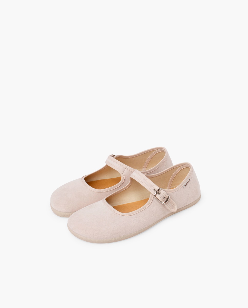 Merceditas Barefoot Suede com Fivela Bege-3