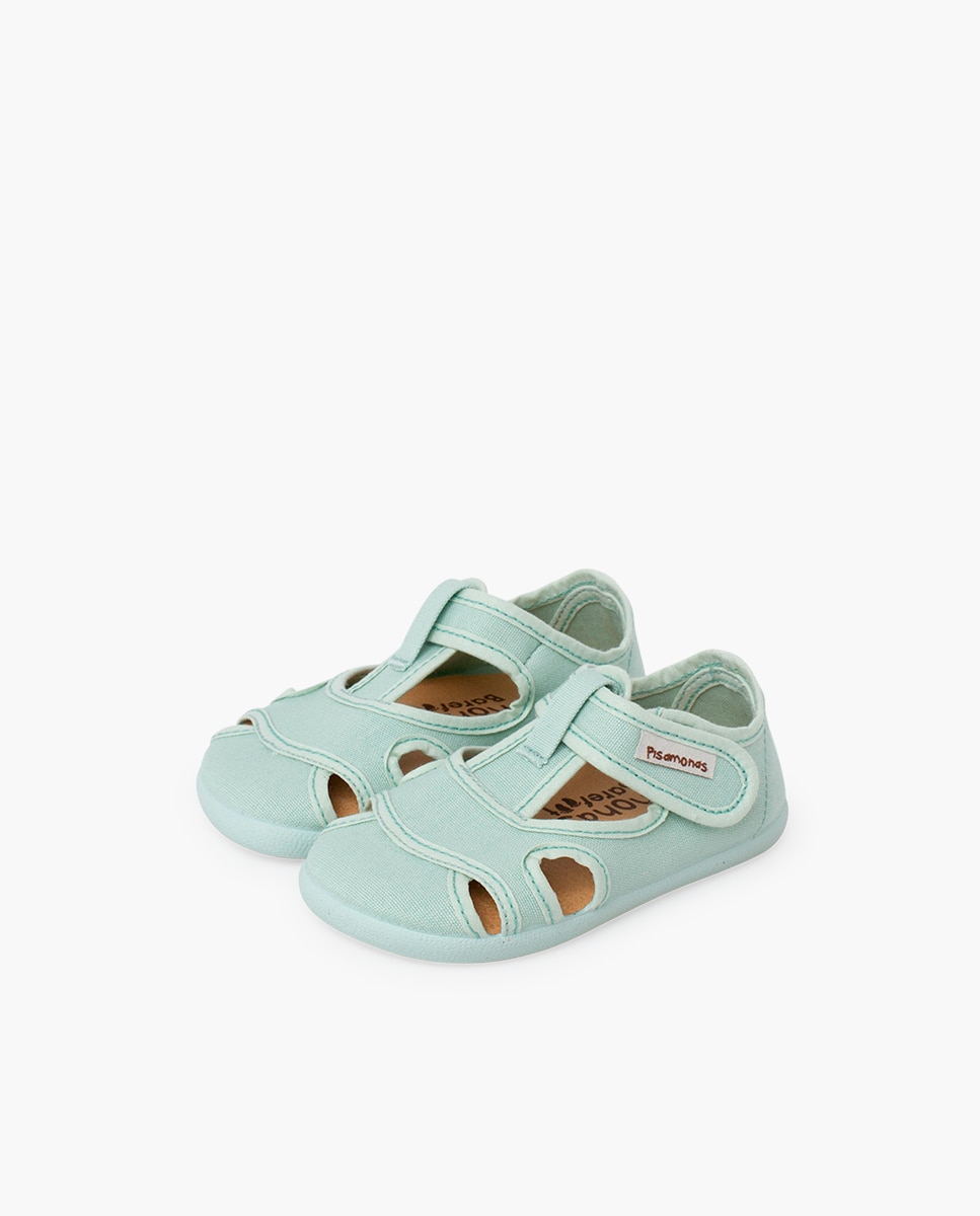 Sandálias Fechadas Infantil Barefoot de Lona com Velcro Largo Azul-3