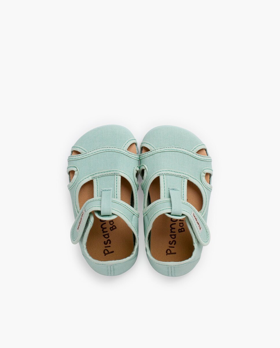 Sandálias Fechadas Infantil Barefoot de Lona com Velcro Largo Azul-4
