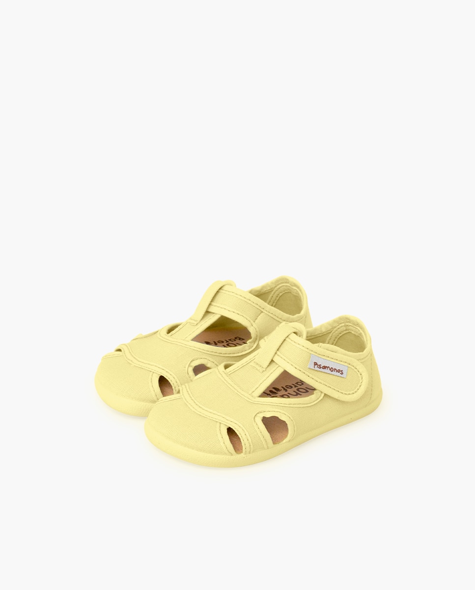 Sandálias Fechadas Infantil Barefoot de Lona com Velcro Largo Amarelo-3