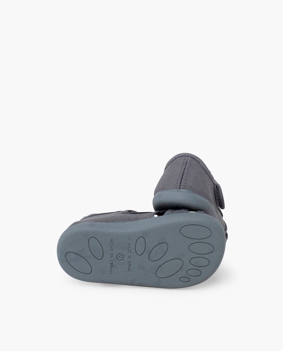 Sandálias Fechadas Infantil Barefoot de Lona com Velcro Largo Pisamonas Cinzento-2