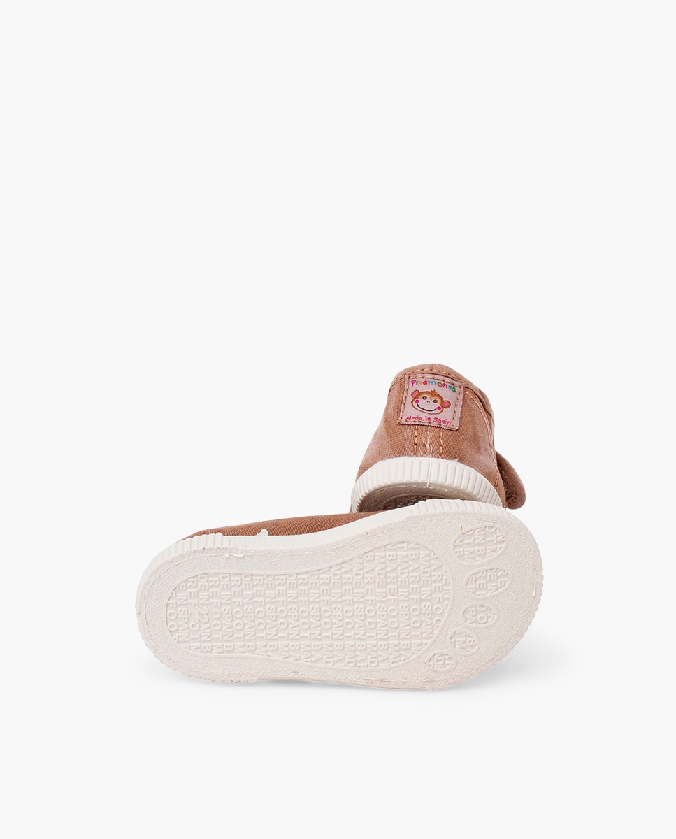 Sapatos de Presilha com Biqueira Barefoot em Lona com Lavagem - Cinzento Bege-2