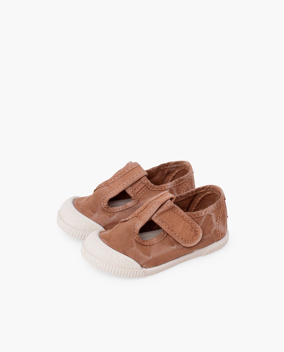 Sapatos de Presilha com Biqueira Barefoot em Lona com Lavagem - Cinzento Bege-3