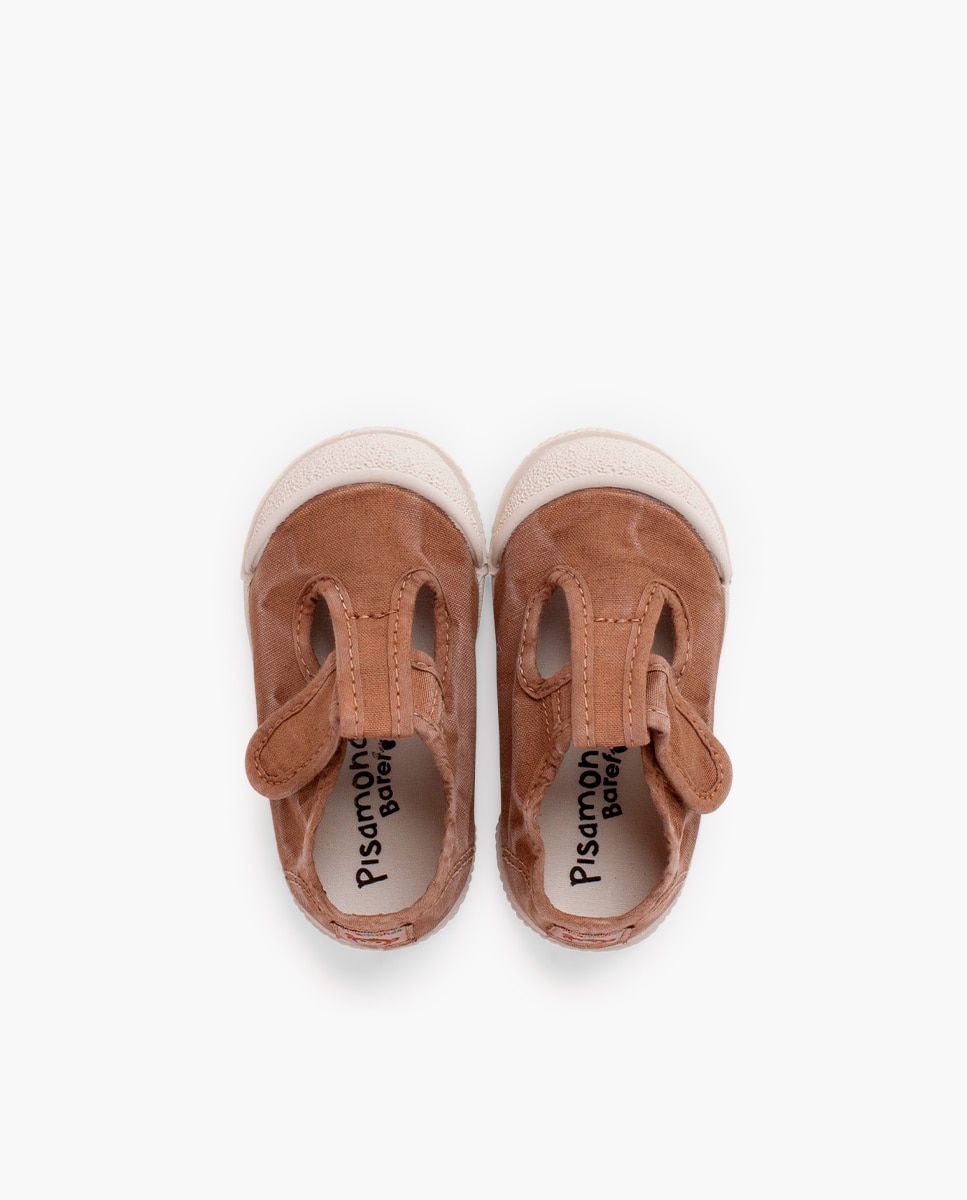 Sapatos de Presilha com Biqueira Barefoot em Lona com Lavagem - Cinzento Bege-4