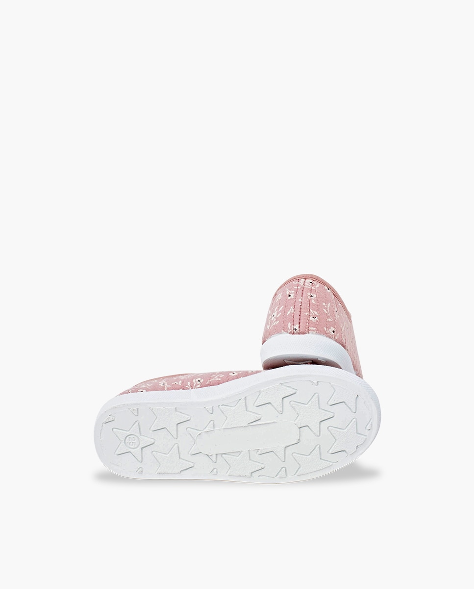 Sapatilhas de Lona Infantil com Atacadores e Flores Pisamonas Rosa-2