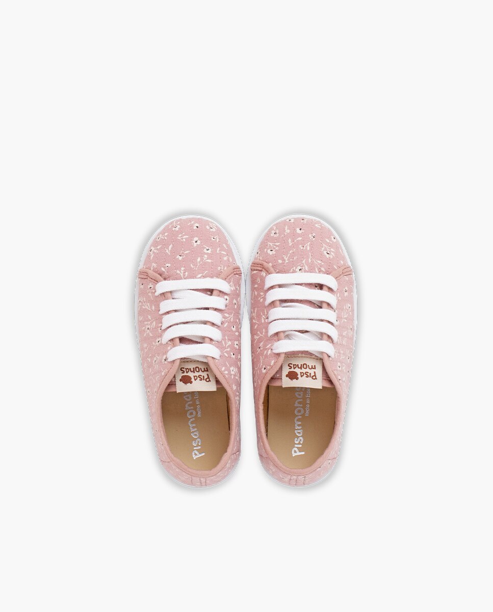 Sapatilhas de Lona Infantil com Atacadores e Flores Pisamonas Rosa-4