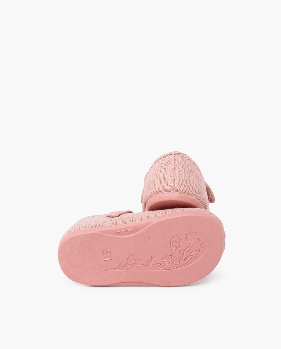 Sapatos de Presilha para Bebé Barefoot em Linho com Velcro Rosa-2