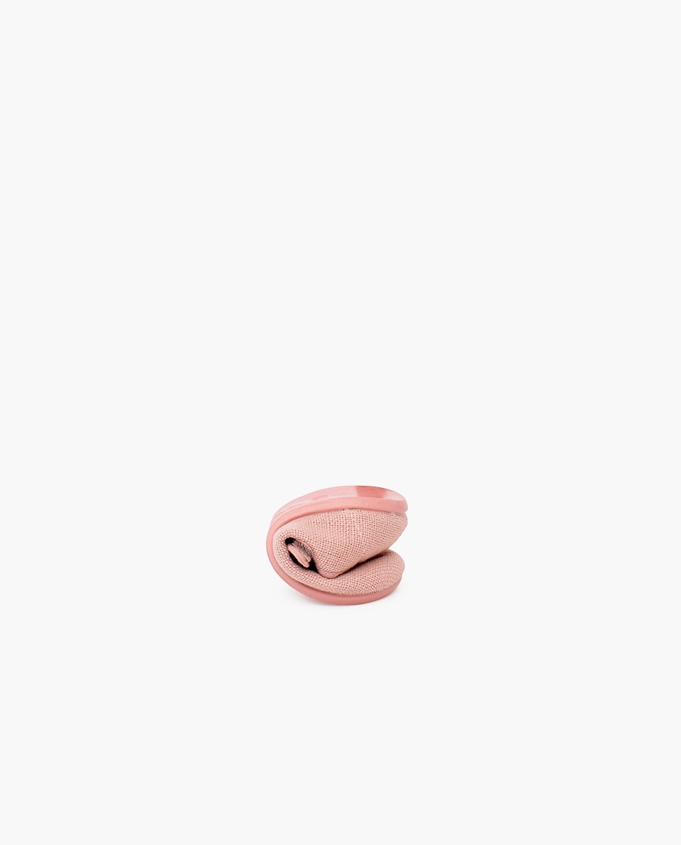 Sapatos de Presilha para Bebé Barefoot em Linho com Velcro Rosa-5