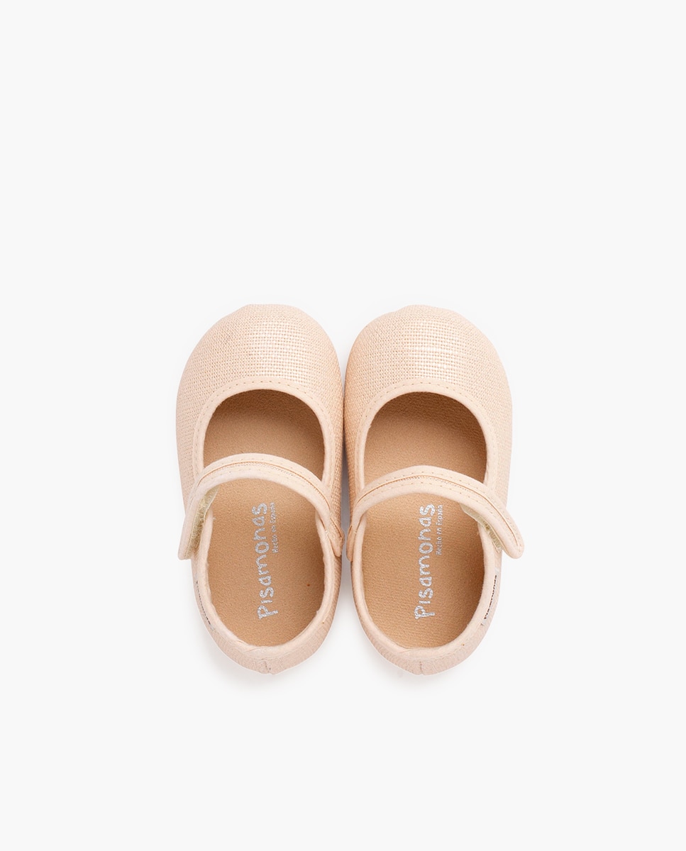 Merceditas de Bebé Barefoot em Linho Brilhante com Fecho Pisamonas Ouro-4