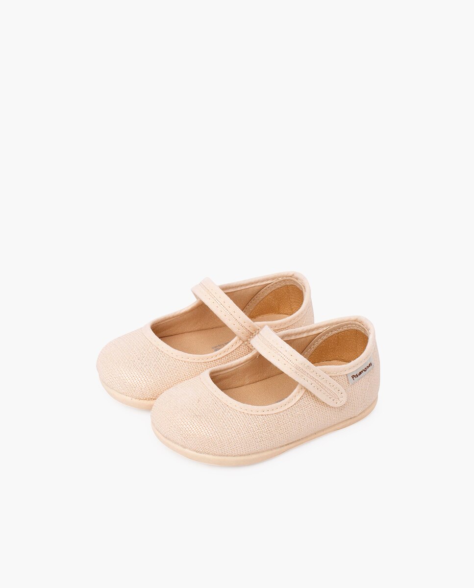 Merceditas de Bebé Barefoot em Linho Brilhante com Fecho Ouro-3